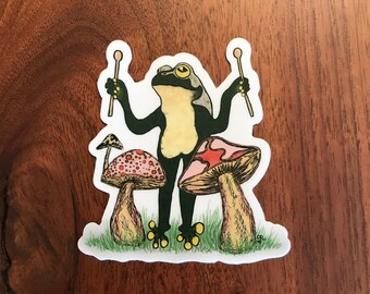 Toadally Rockin' Frog Toad Mushroom Vinyl Weatherproof Sticker