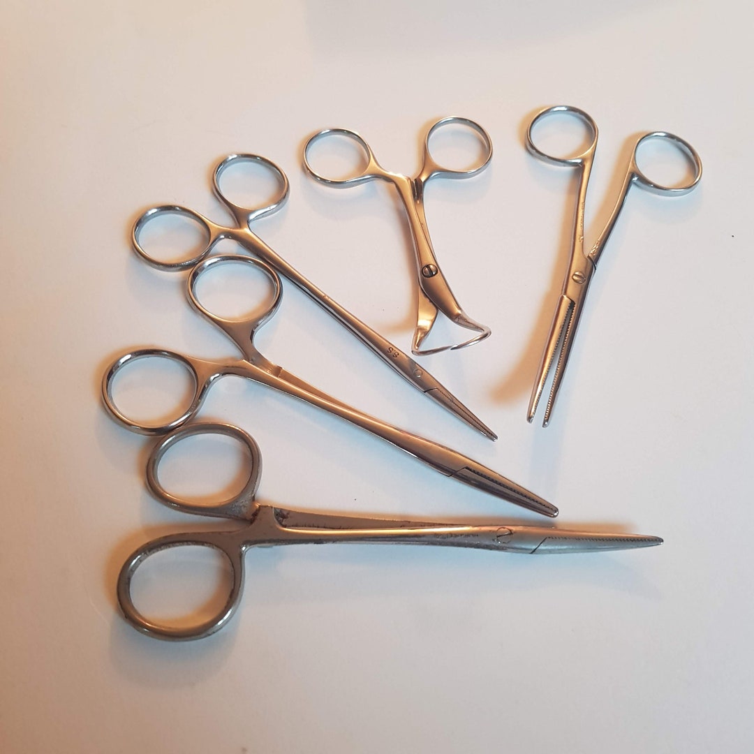 Vintage Surgical Equipment, Five Pairs of Forceps, Vintage Medical