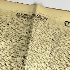 Antique newspaper. A copy of The Times from 1840 - original.