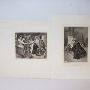 Two antique French engravings. Wall art. Original art.