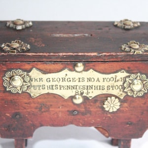 Antique money box 1894, including Victorian pennies. Unique gift.