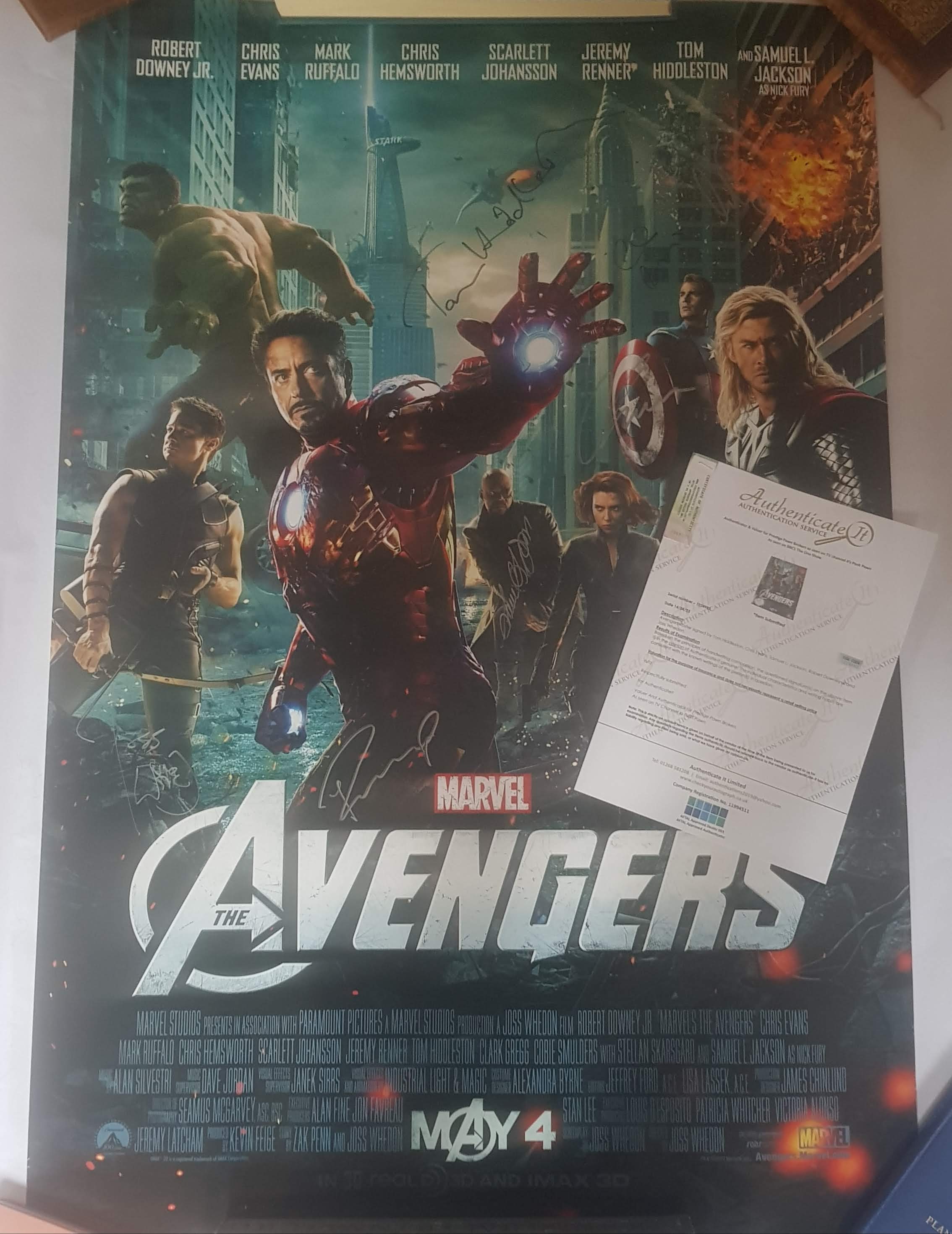 Avengers endgame cast signed poster 24 by 36 Chris Evans Robert