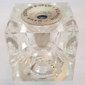 Substantial antique glass and china inkwell, Mann Egerton