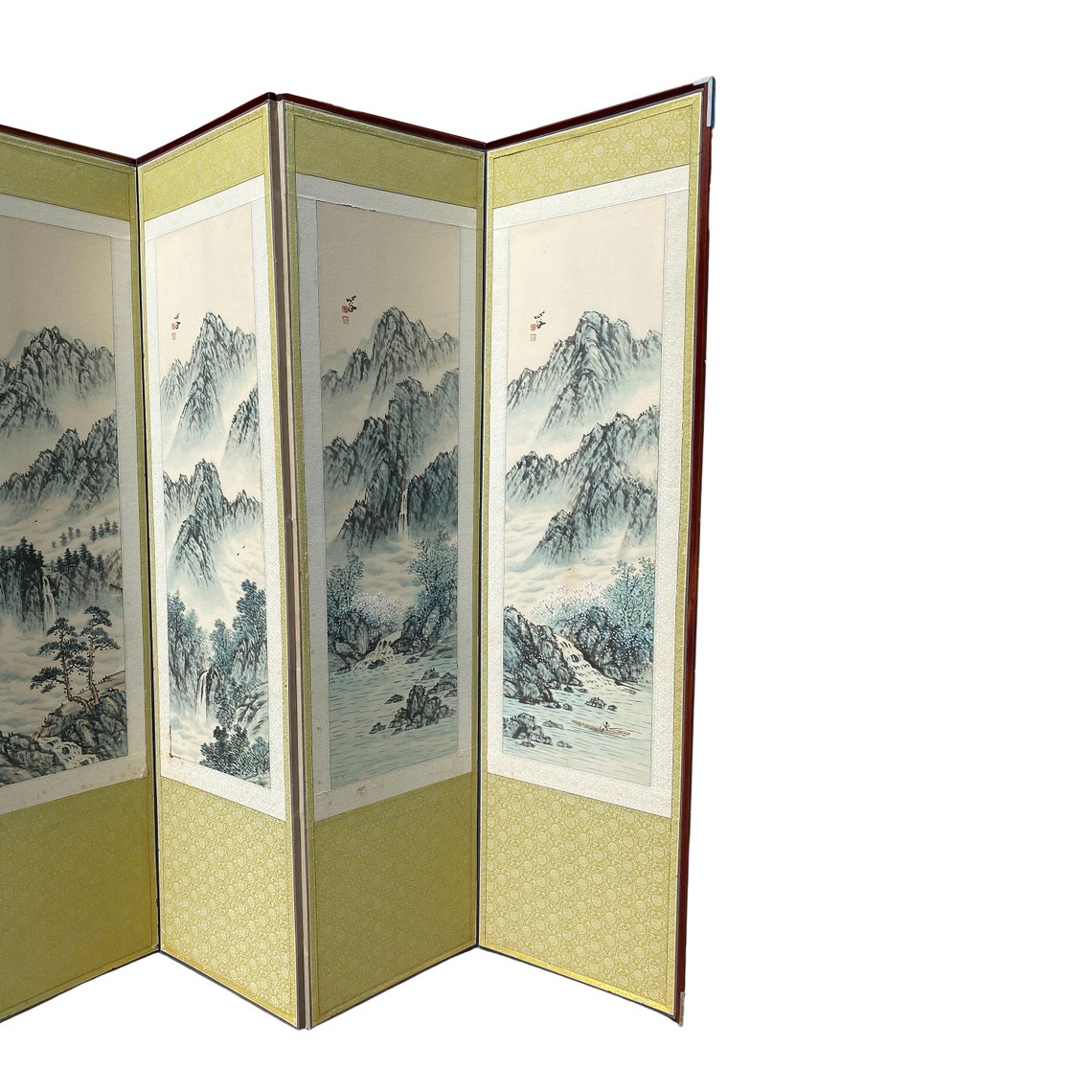 Mid Century Korean 8 Panel Room Divider Hand Painted Etsy
