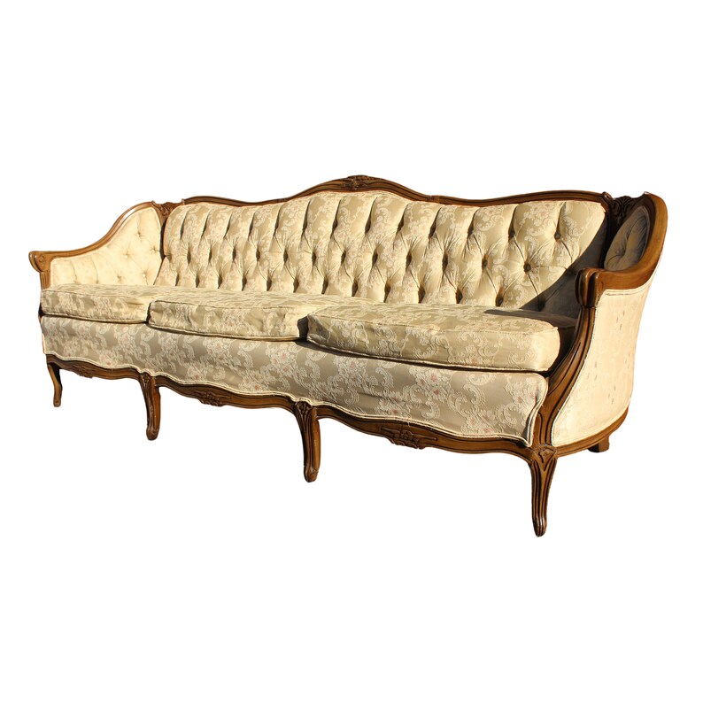 Mid Century Long French Provincial Sofa White Etsy