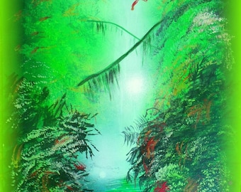 Selva Brumosa Abstracta, Pintura en aerosol, pintura de pared,