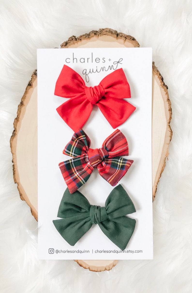 Grande Holiday Collection 3 Bow Set Three Handmade and Hand Tied Bows on Extra Soft Nylon Headbands or Clips
