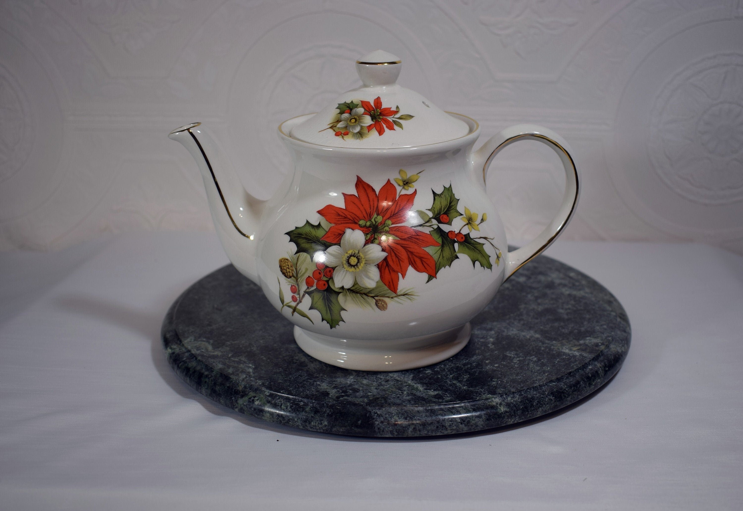Sadler Poinsettia Teapot Christmas in July Etsy