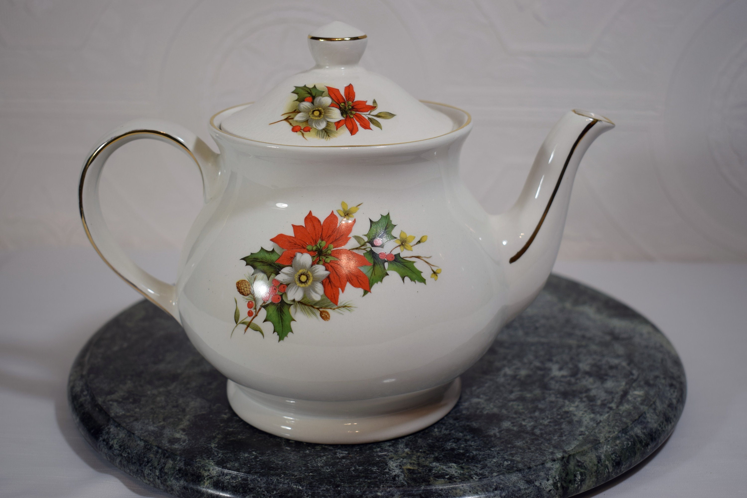 Sadler Poinsettia Teapot Christmas in July Etsy