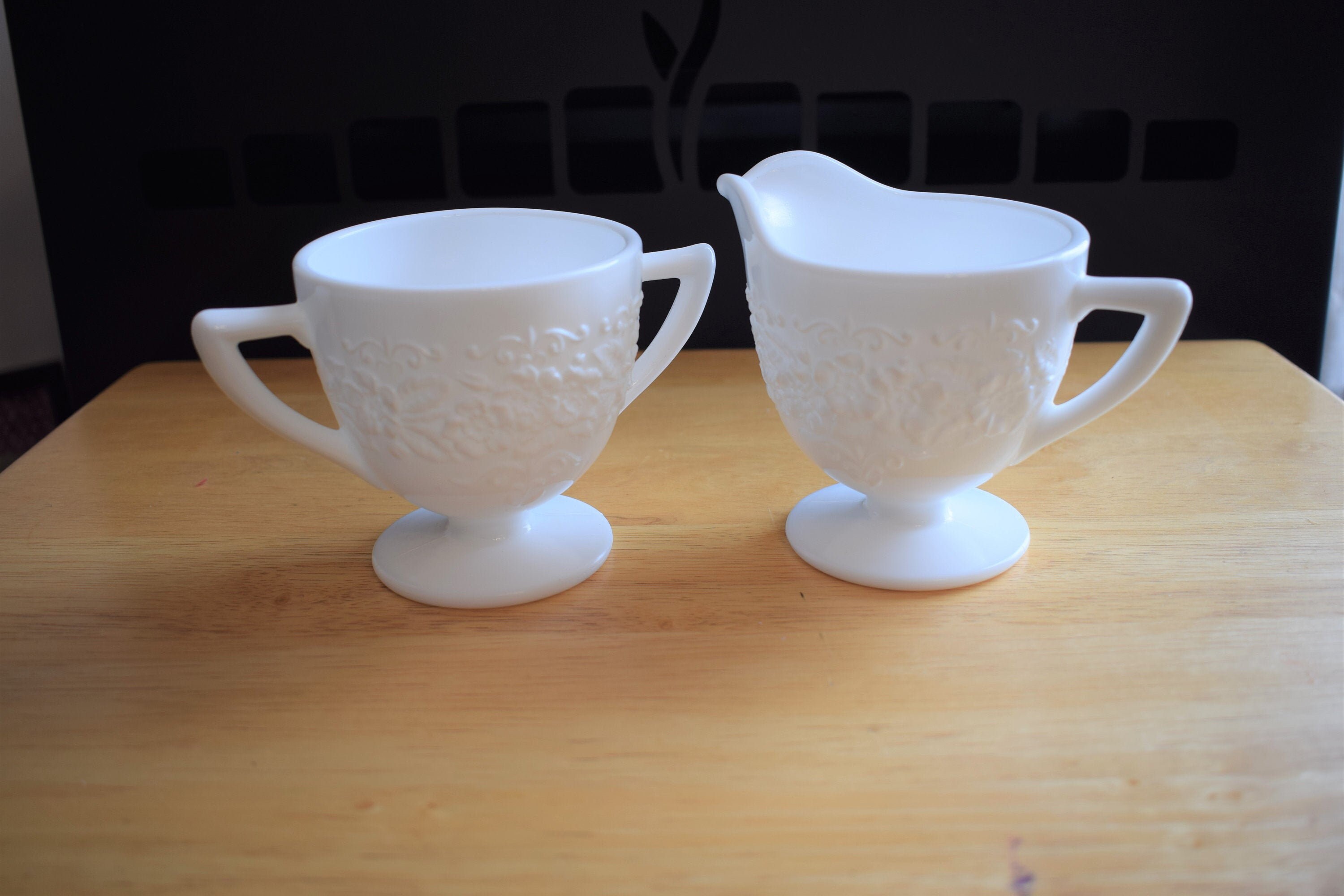 Crema de vidrio de leche y tazón de azúcar diseño floral Etsy