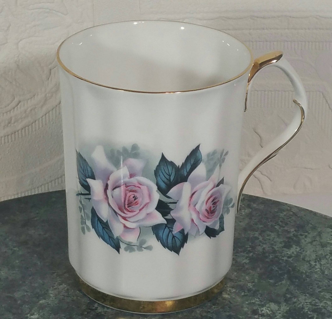 Large Bone China mug Big Windsor coffee mug Floral Gold Trim Etsy