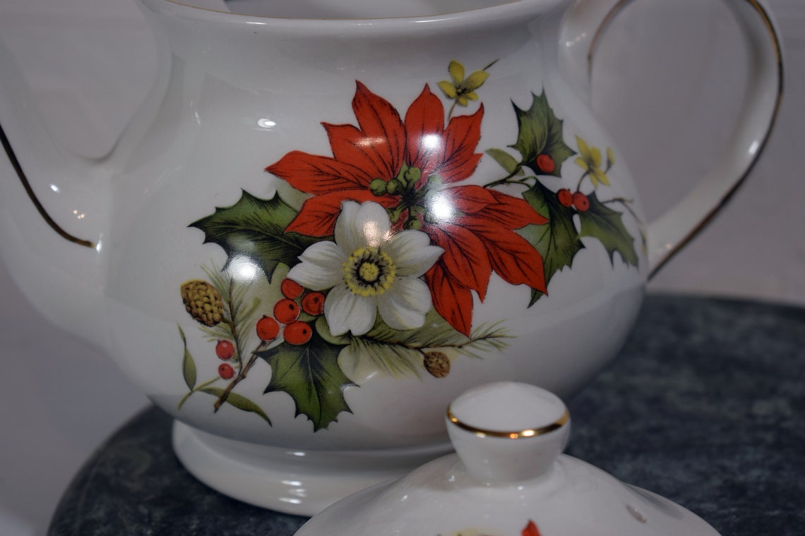 Sadler Poinsettia Teapot Christmas in July Etsy