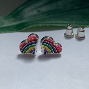 Heart Rainbow Stud Earrings, girls Earrings, rainbow studs , girls birthday gift, fashion accessories, stud earrings
