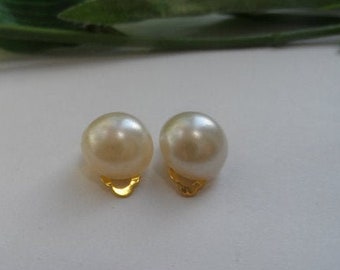 Girls Ivory Pearl Clip On Earrings: Gold Tone , Wedding Jewelry