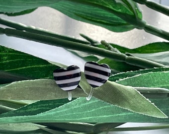 Stripe heart Clip on earrings, girls clip on Earrings,  Clip on Heart earrings, Plastic Clip on earrings, non pierced ears