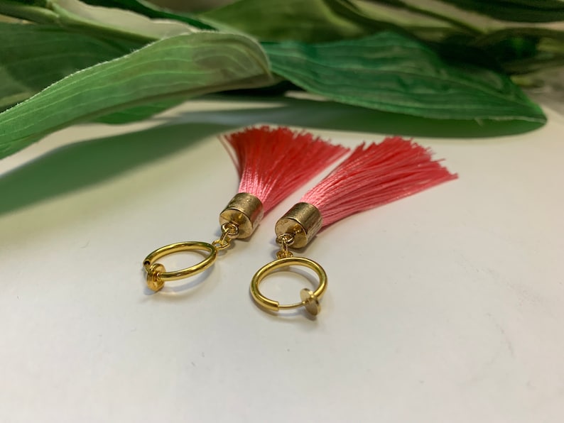Tassel Dangle Earrings girls dangle Earrings Hoop Tassel dangle Clip on earrings Tassel Earrings Clip on Hoop earrings