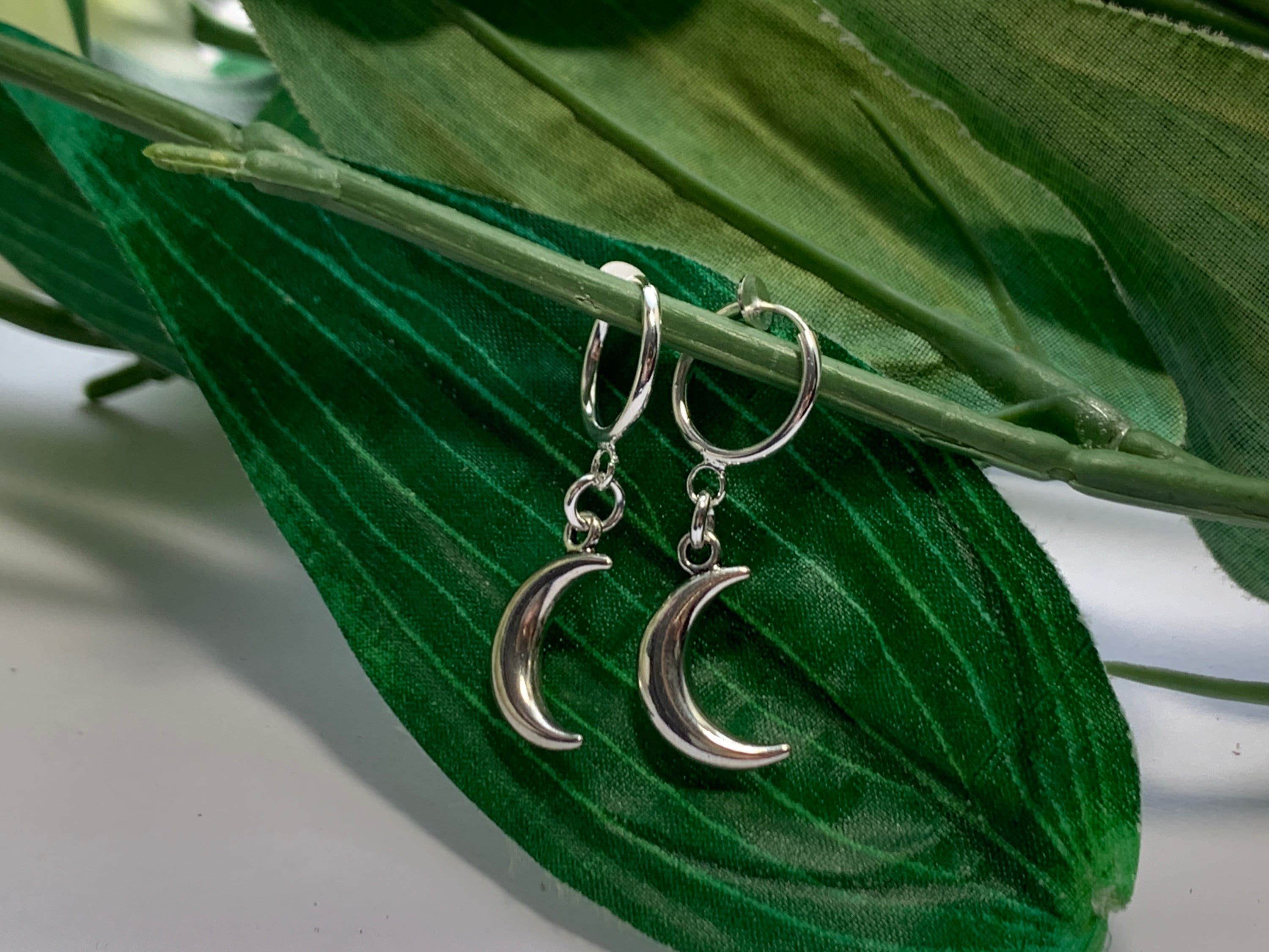 Moon Hoop Dangle Clip on Earrings Girls Dangle Earrings Clip Etsy