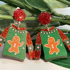 Christmas Jumper Clip on earrings, girls dangle Earrings,  Clip on  earrings, retro clip on, Christmas earrings