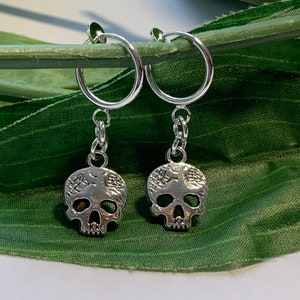 Skull hoop dangle Clip on earrings, girls dangle Earrings, Clip on Hoop earrings, skull Dangle Earrings image 3