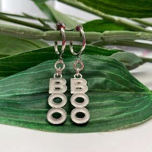 Boo Hoop bungel clip op oorbellen, Halloween clip bungelen oorbellen, Clip op hoepel oorbellen, bengel oorbellen