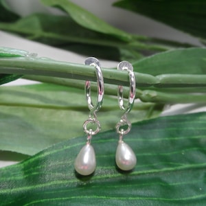 Pearl Teardrop Dangle Clip On Hoop Earrings