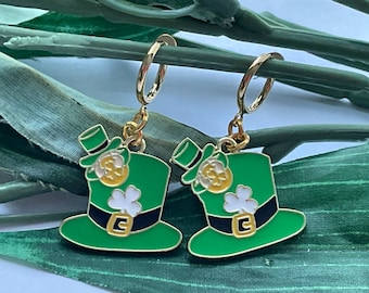 Pendientes colgantes de aro del Día de San Patricio, pendientes colgantes para niñas, pendientes de aro con clip, Día de San Patricio