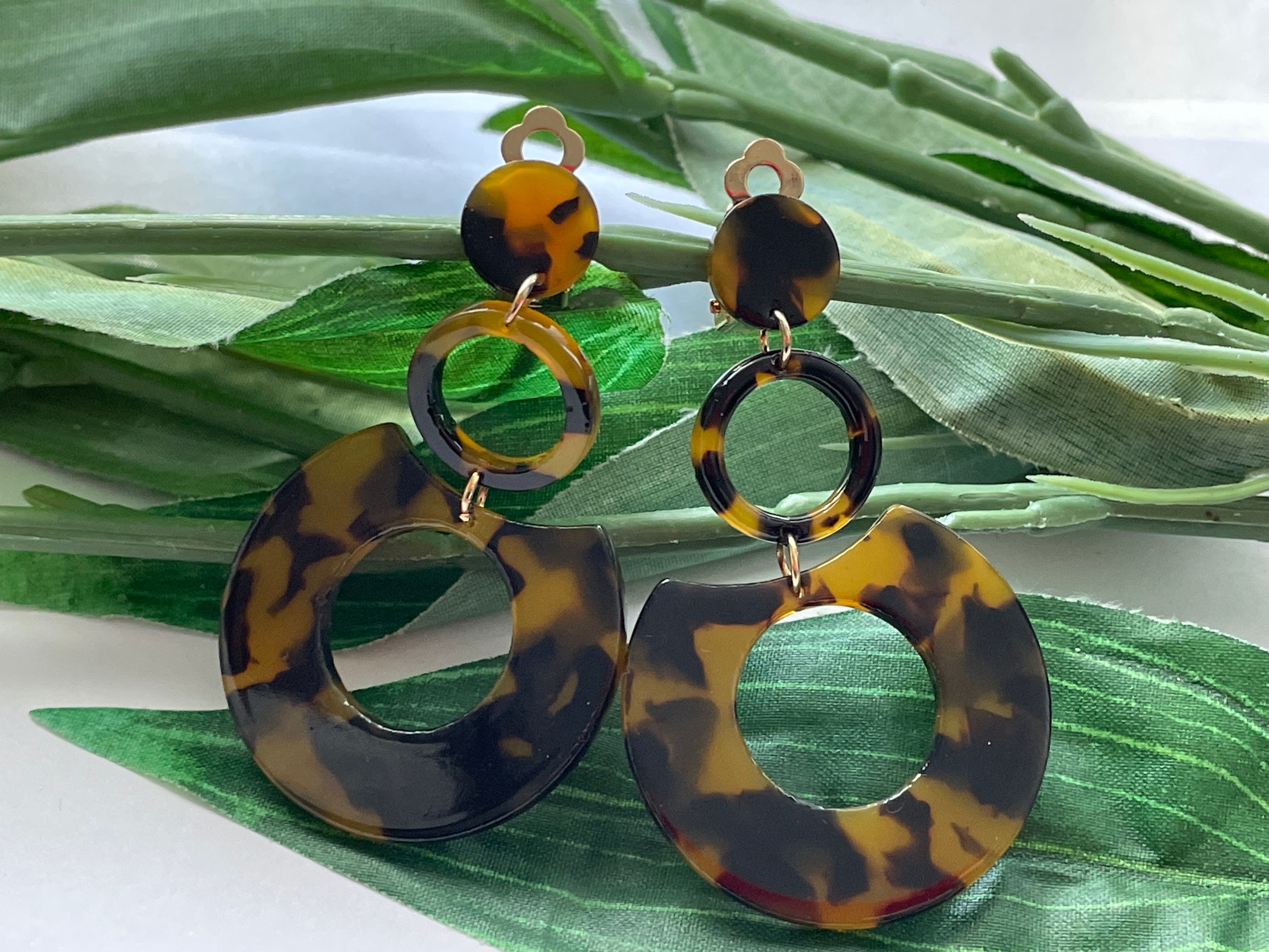 Dangle Tortoise Shell Clip on Earrings Girls Dangle Earrings