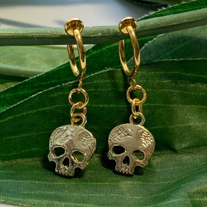 Skull hoop dangle Clip on earrings, girls dangle Earrings, Clip on Hoop earrings, skull Dangle Earrings image 2