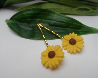 Set of 2 Large Sunflower Bobby Pin hairclips, sunflower bobby Pin, girls hairclips, flower bobby pins, sunflower hair clips