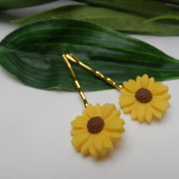 Set of 2 Large Sunflower Bobby Pin hairclips, sunflower bobby Pin, girls hairclips, flower bobby pins, sunflower hair clips