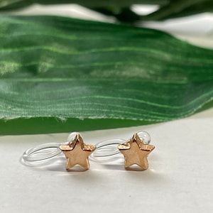 May include: A pair of gold star shaped earrings with clear plastic earring backs.