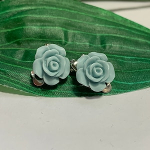 Teal Rose Flower Clip on Earrings, Girls Earrings, Girls Clip on earrings, flower Earrings,Girls Birthday Gift, girls clip on earrings