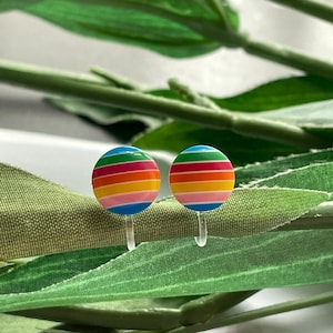 Rainbow  Clip on earrings, girls clip on Earrings,  Clip on Rainbow earrings, Plastic Clip on earrings, non pierced ears