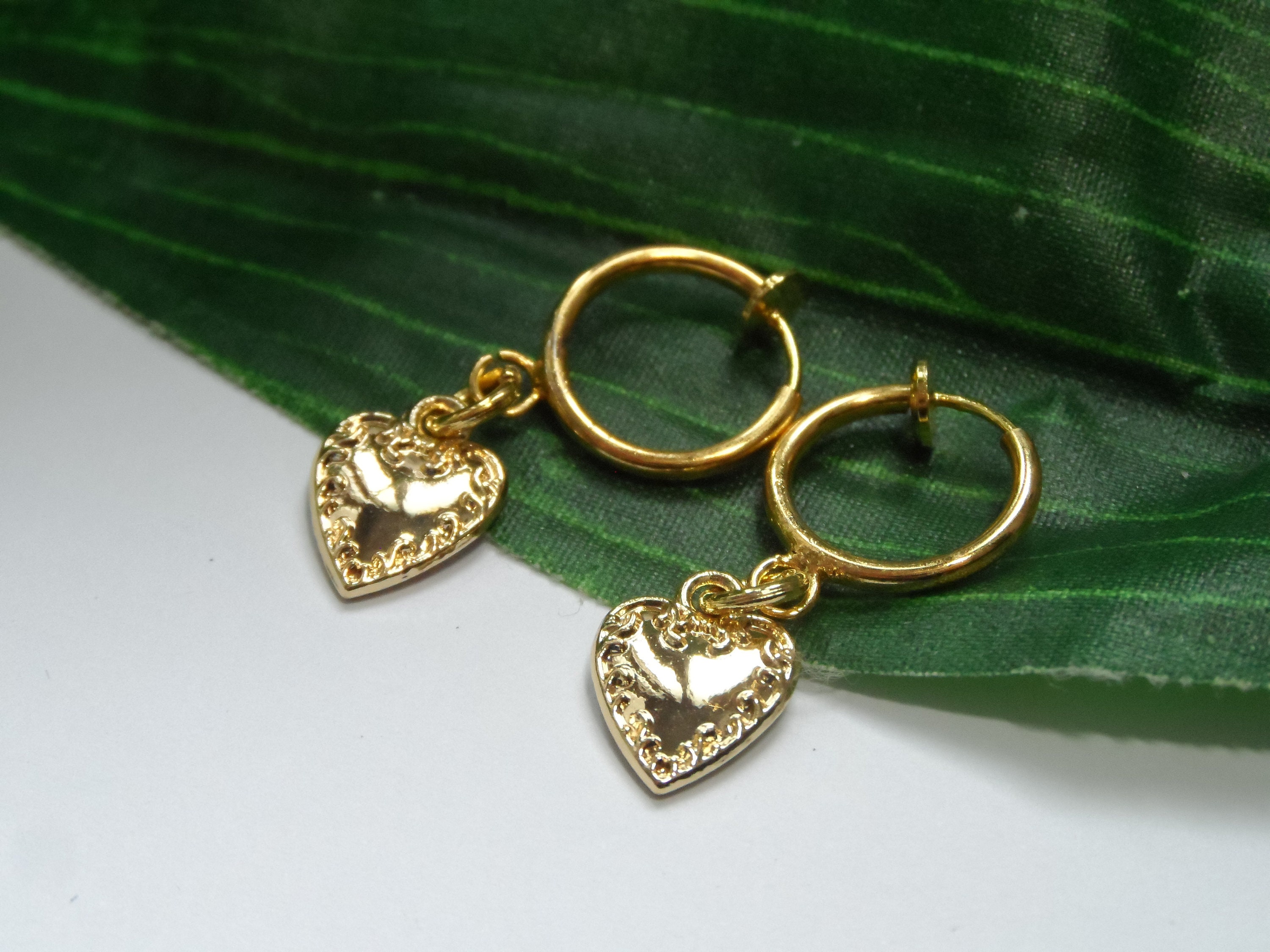 Heart Hoop Dangle Clip on Earrings Girls Dangle Earrings Etsy