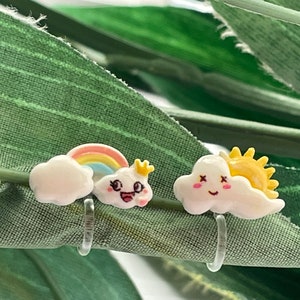 Rainbow and Cloud Clip on earrings, girls clip on Earrings,  Clip on Rainbow earrings, Plastic Clip on earrings, non pierced ears