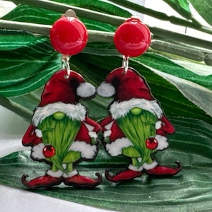 Christmas Clip on earrings, girls dangle Earrings,  Clip on  earrings, retro clip on, Christmas earrings