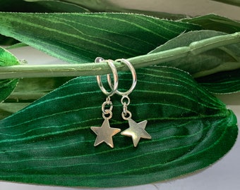 Star hoop dangle Clip on earrings, girls dangle Earrings,  Clip on Hoop earrings, Star Dangle Earrings