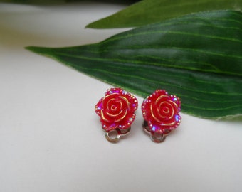 Red Flower Clip on Earrings, Girls Earrings, Girls Clip on earrings, flower Earrings,Girls Birthday Gift, girls clip on earrings