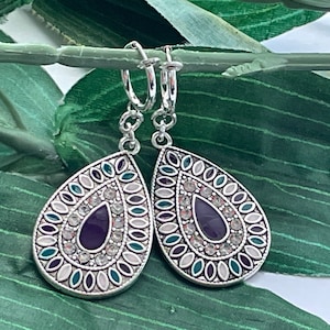 Bohemian Teardrop Hoop dangle Clip on earrings, girls dangle Earrings,  Clip on Hoop earrings, Dangle Earrings