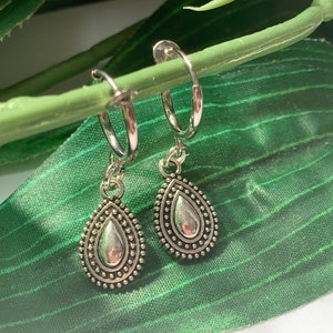 Teardrop Hoop dangle Clip on earrings, girls dangle Earrings,  Clip on Hoop earrings, Dangle Earrings