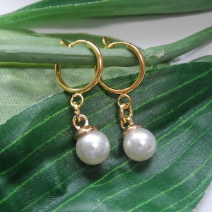 Pearl hoop dangle Clip on earrings, girls dangle Earrings,  Clip on Hoop earrings