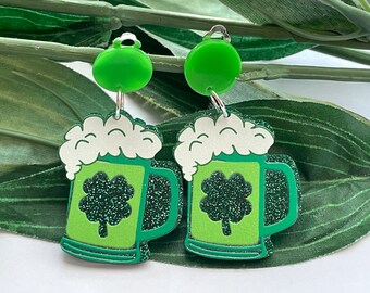 St Patrick’s Clip on earrings, girls dangle Earrings,  Clip on  earrings, retro clip on, St Patrick’s Day earrings