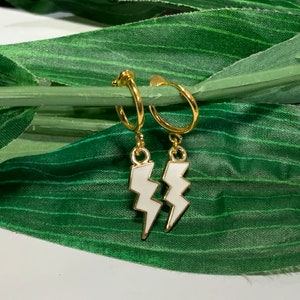 Lightening hoop dangle Clip on earrings, girls dangle Earrings,  Clip on Hoop earrings, lightening Dangle Earrings