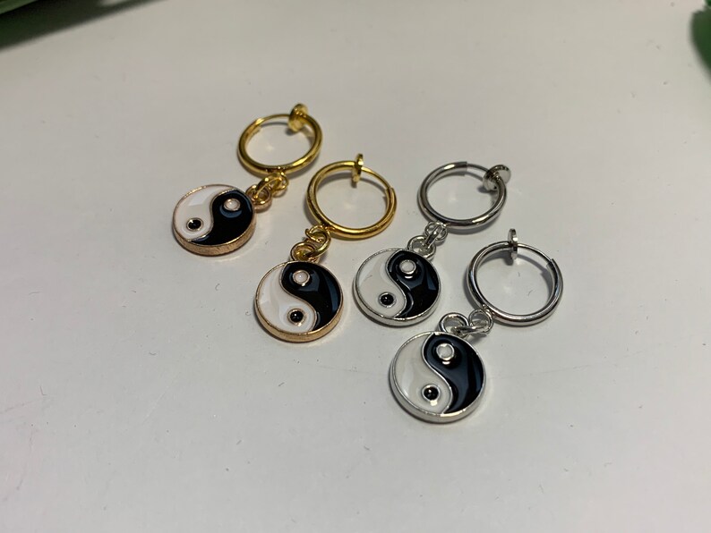 Yin Yang Drop Dangle Earrings | Silver Plated Enamel | Buddhist Meditation Om Symbol | Wyntersemporium