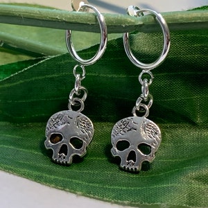 Skull hoop dangle Clip on earrings, girls dangle Earrings, Clip on Hoop earrings, skull Dangle Earrings image 1