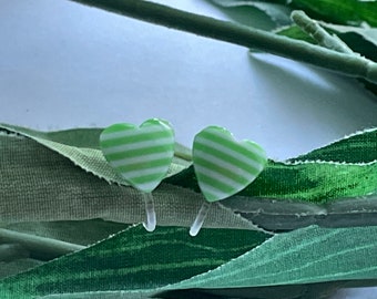 Stripe heart Clip on earrings, girls clip on Earrings,  Clip on Heart earrings, Plastic Clip on earrings, non pierced ears