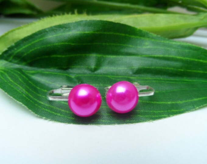 Girls Hot Pink Pearl Clip on Earrings Pearl Earrings Pink Etsy