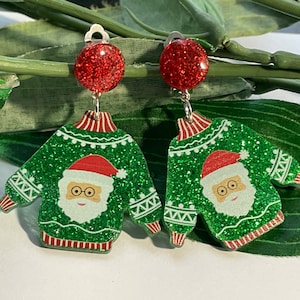Christmas Jumper Clip on earrings, girls dangle Earrings,  Clip on  earrings, retro clip on, Christmas earrings