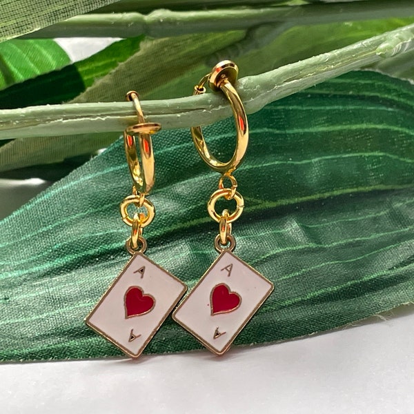 Playing Cards hoop dangle Clip on earrings, girls dangle Earrings,  Clip on Hoop earrings, Playing cards Dangle Earrings