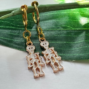 Skelet hoepel bungelen Clip op oorbellen, meisjes bungelen oorbellen, Clip op hoepel oorbellen, Skeleton Dangle Oorbellen, Halloween oorbellen